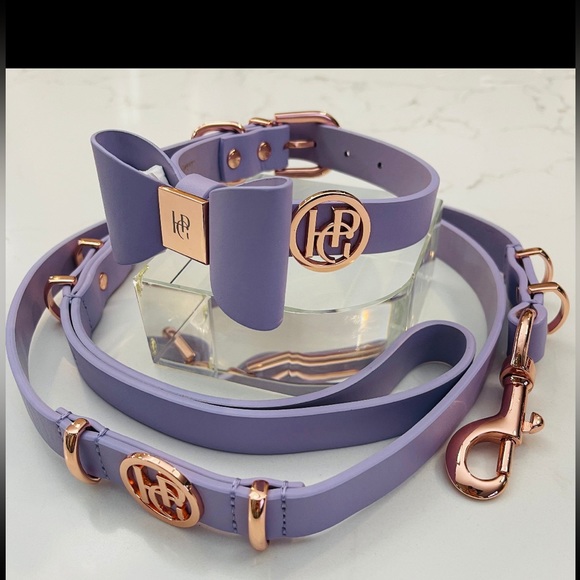 Snow Drop Leather Dog Collar | Gold Hardware & Removable Bow | Small - Picture 4 of 12